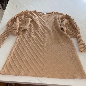 Tan Knit Sweater Dress with Textured Sleeves